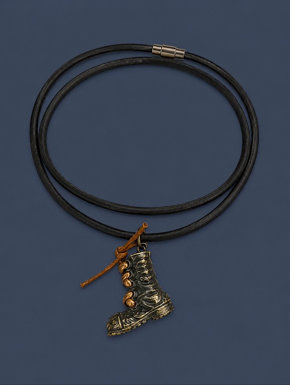 Vintage Bronze Tone Hiking Military Combat Boot Rope Unisex Necklace